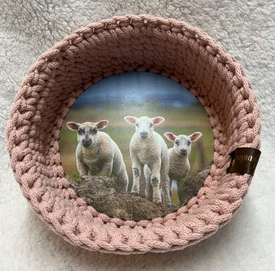 Häkelkorb mit Fotoboden Lämmer